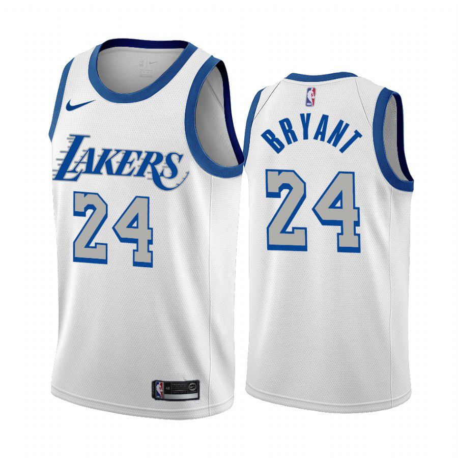 Men Los Angeles Lakers #24 kobe bryant white city edition new blue silver logo 2020 nba jersey